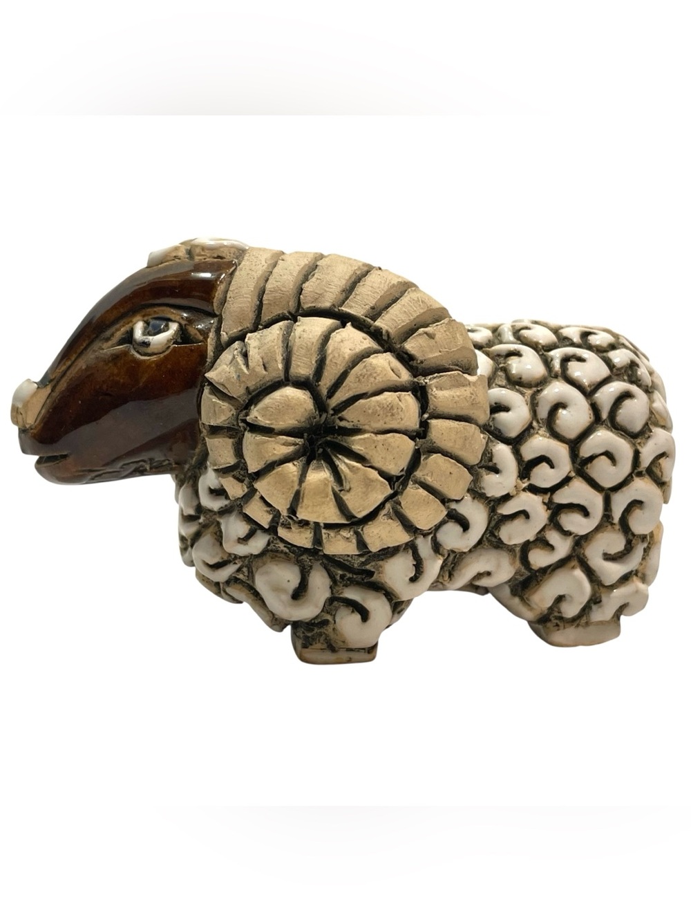 Vintage 1970s Artesania Rinconada Uruguay Ram Sheep Art Figurine Signed